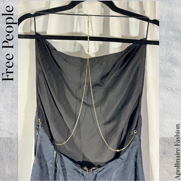 FREE PEOPLE GIGI MAXI DRESS IN BLACK SATIN SIZE 10 NWT - Picture 10 of 14